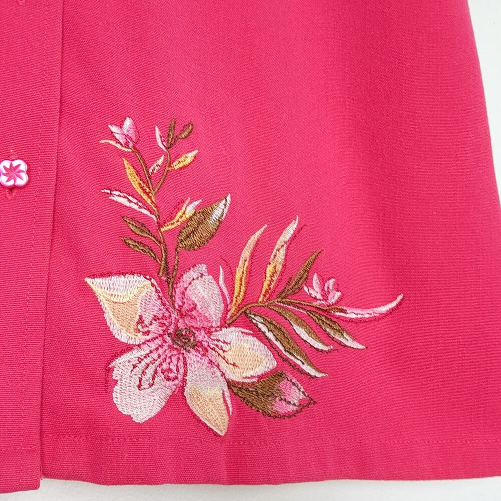 Vintage Koret Floral Embroidered Short Sleeve Blouse Button Up 8 - Picture 7 of 10